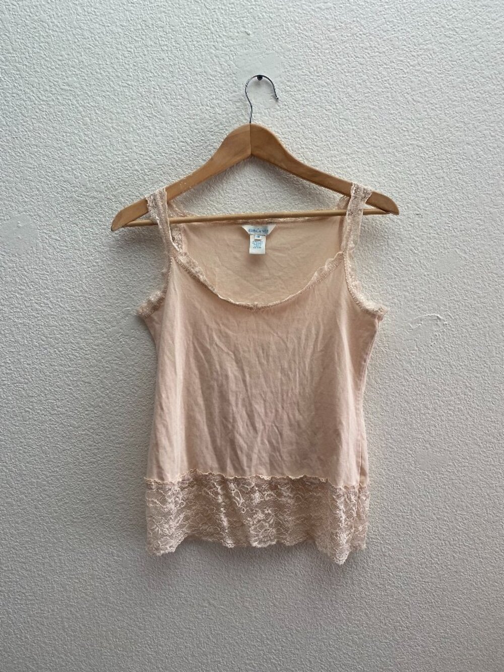 Sundance Elan Tank Top Sleeveless Delicate Lace Hem Medium Petite PM Peach